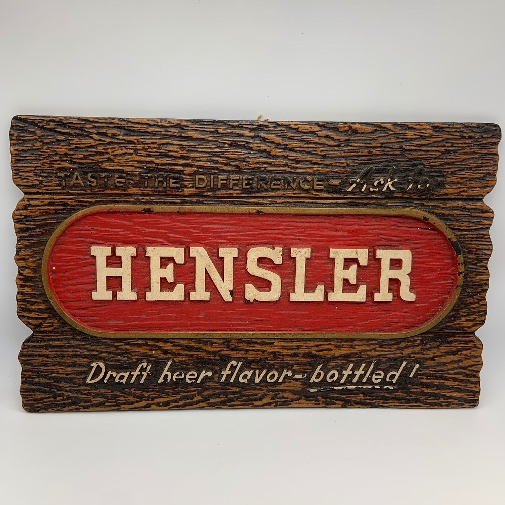 Vintage Hensler Beer Flavor Bottled Newark New Jersey Retro Beer Sign 12" x 7.5"